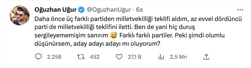 oguzhan ugur milletvekili adayi mi oluyor